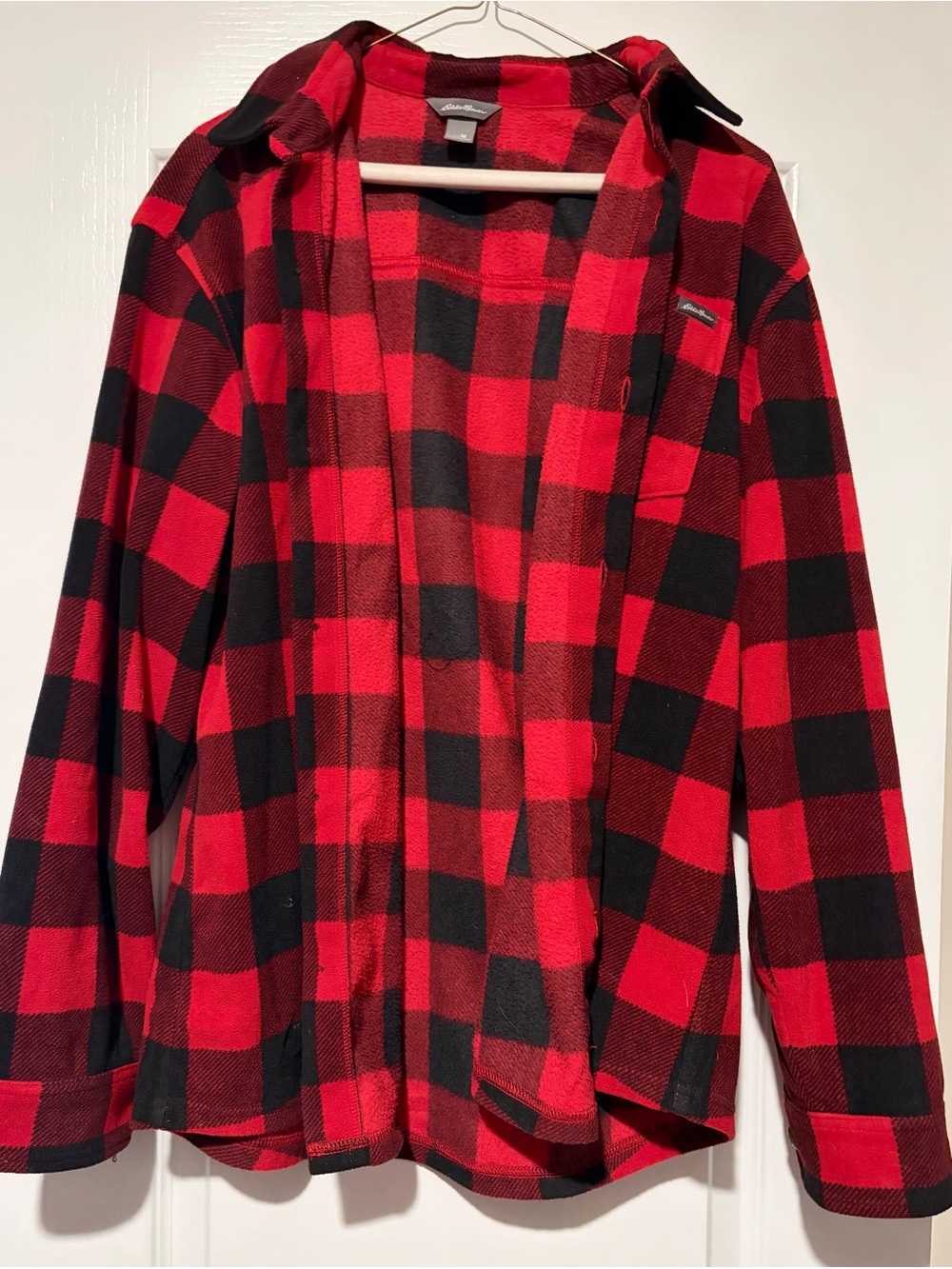 Eddie Bauer Red and Black Buffalo Plaid Fleece Shirt